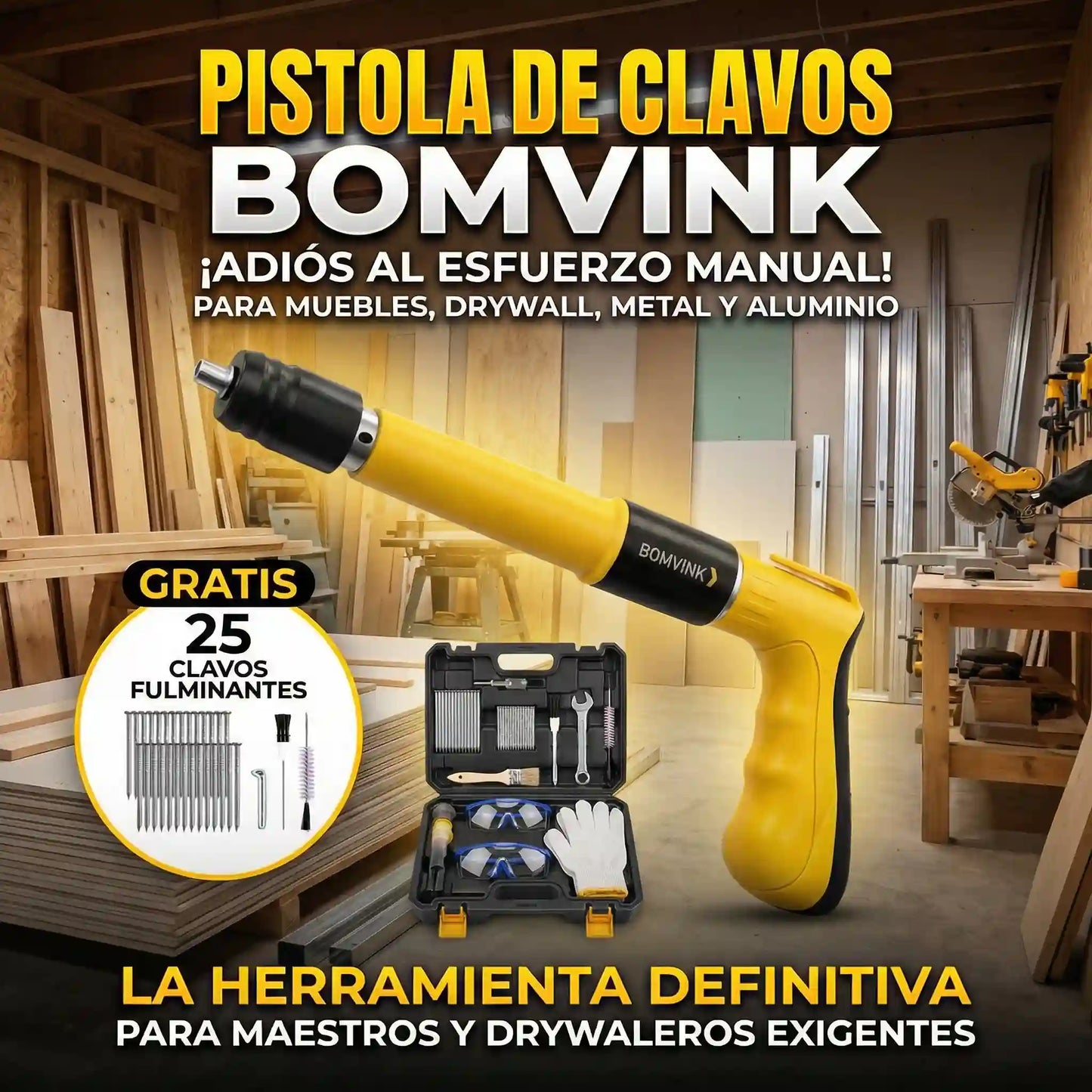 Clavadora de Impacto + 25 Clavos Fulminantes