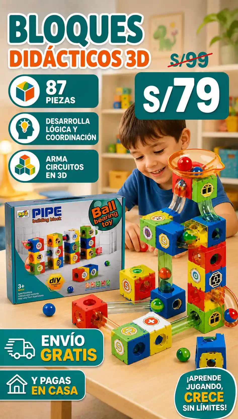 Bloques Didacticos 3D - 87 piezas
