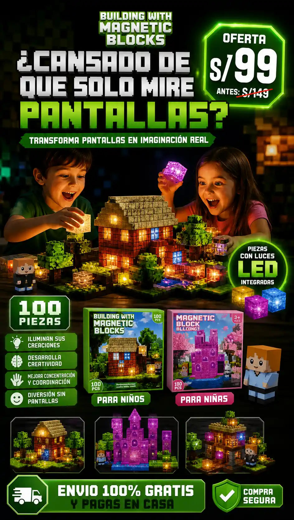 Bloques Minecraft LED 100 Piezas