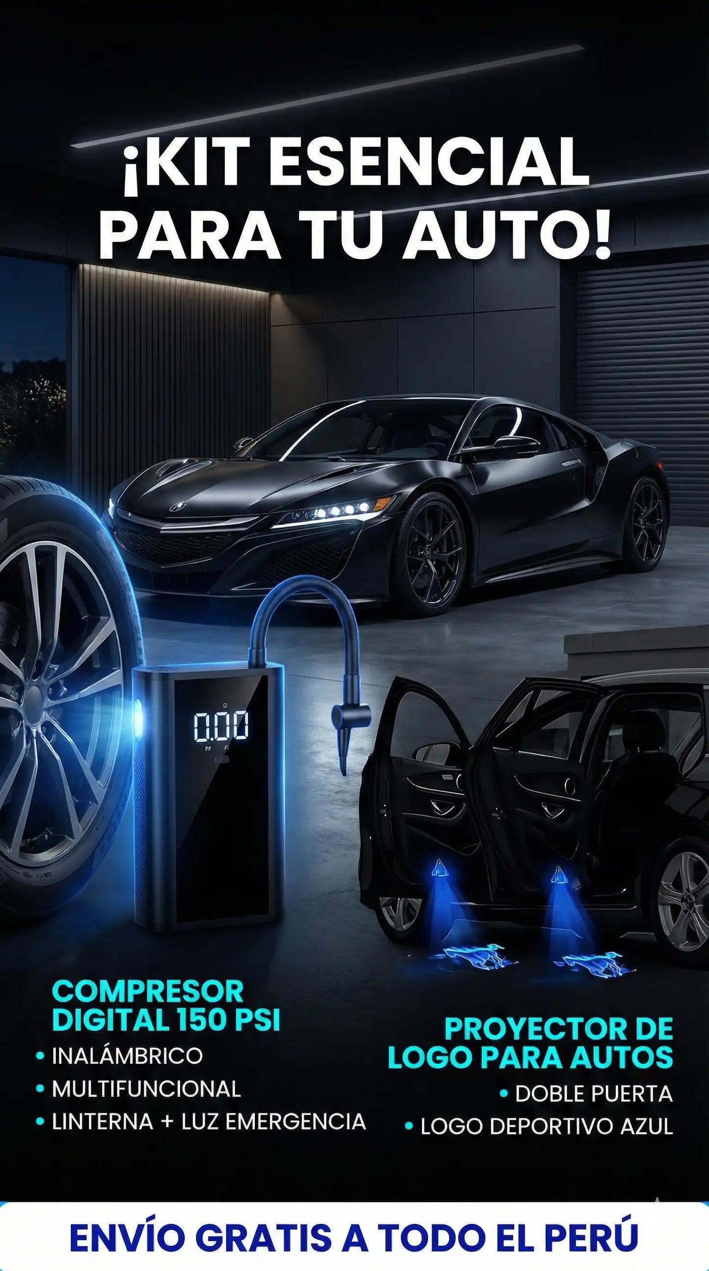 Proyector Deportivo para 2 Puertas + Compresor de Aire Digital 150 PSI