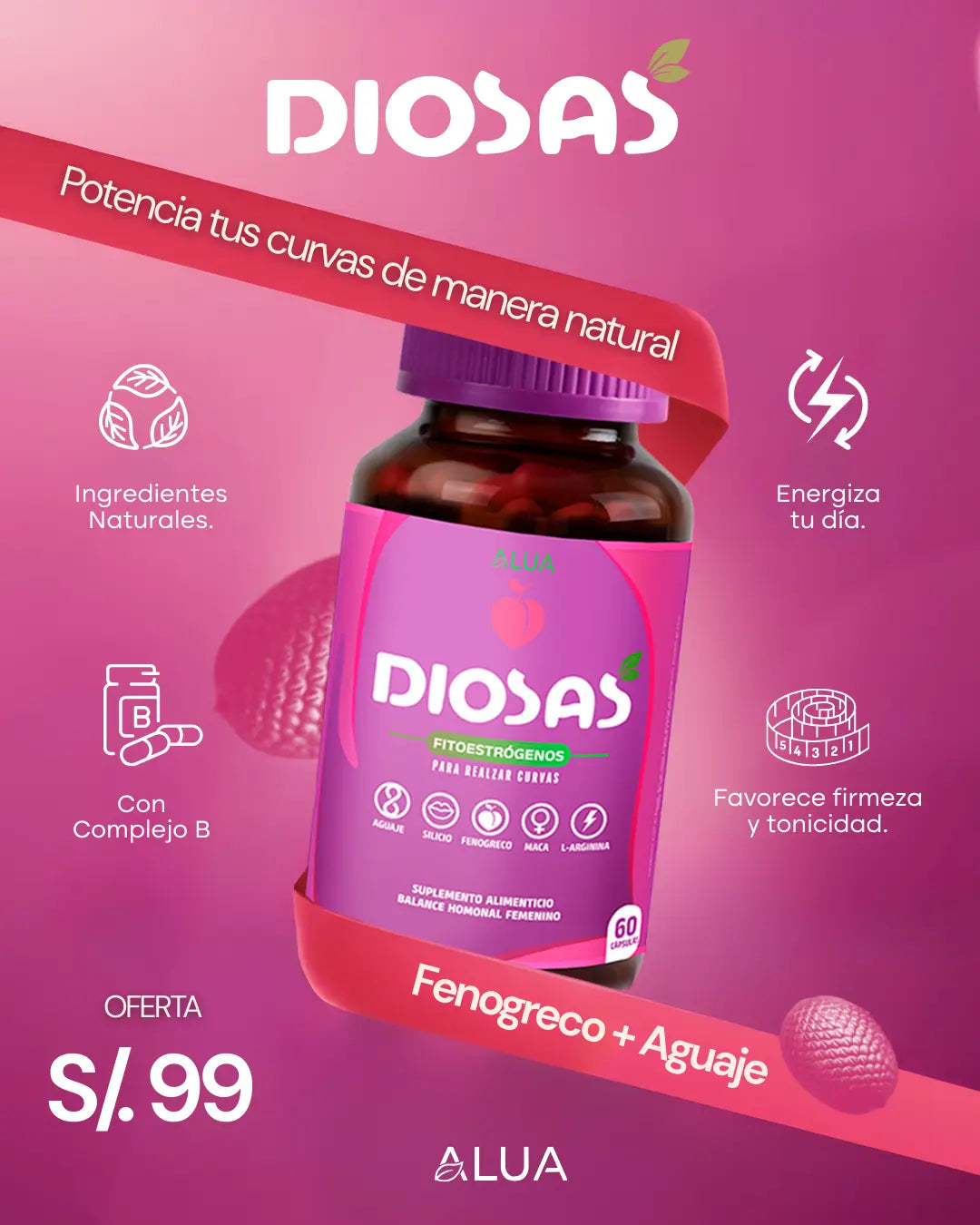 Diosas Fitoestrogenos (60 Cápsulas) - Realza Curvas y Regula Hormonas