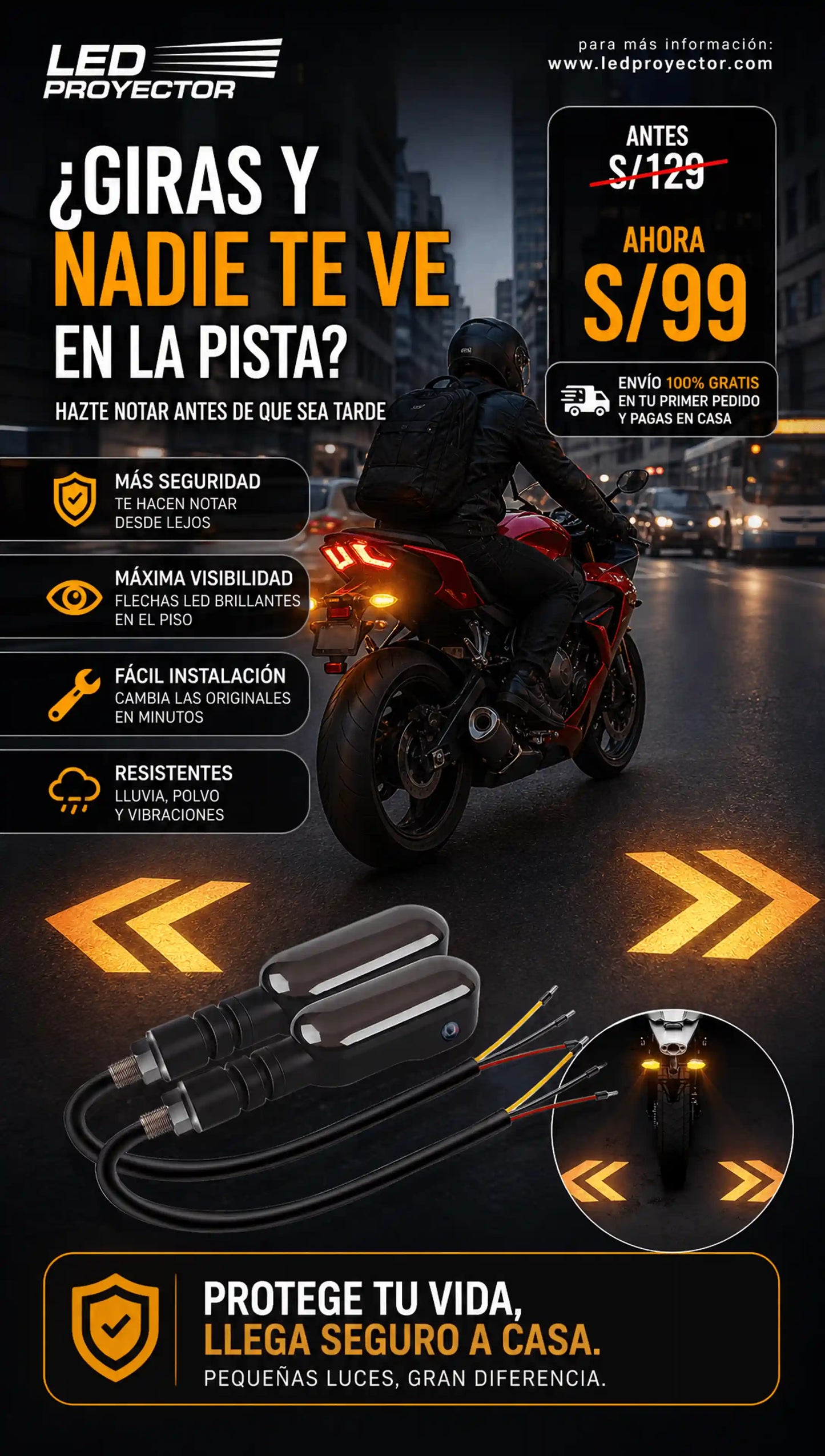 Kit de Luces Intermitentes con Proyector para Moto