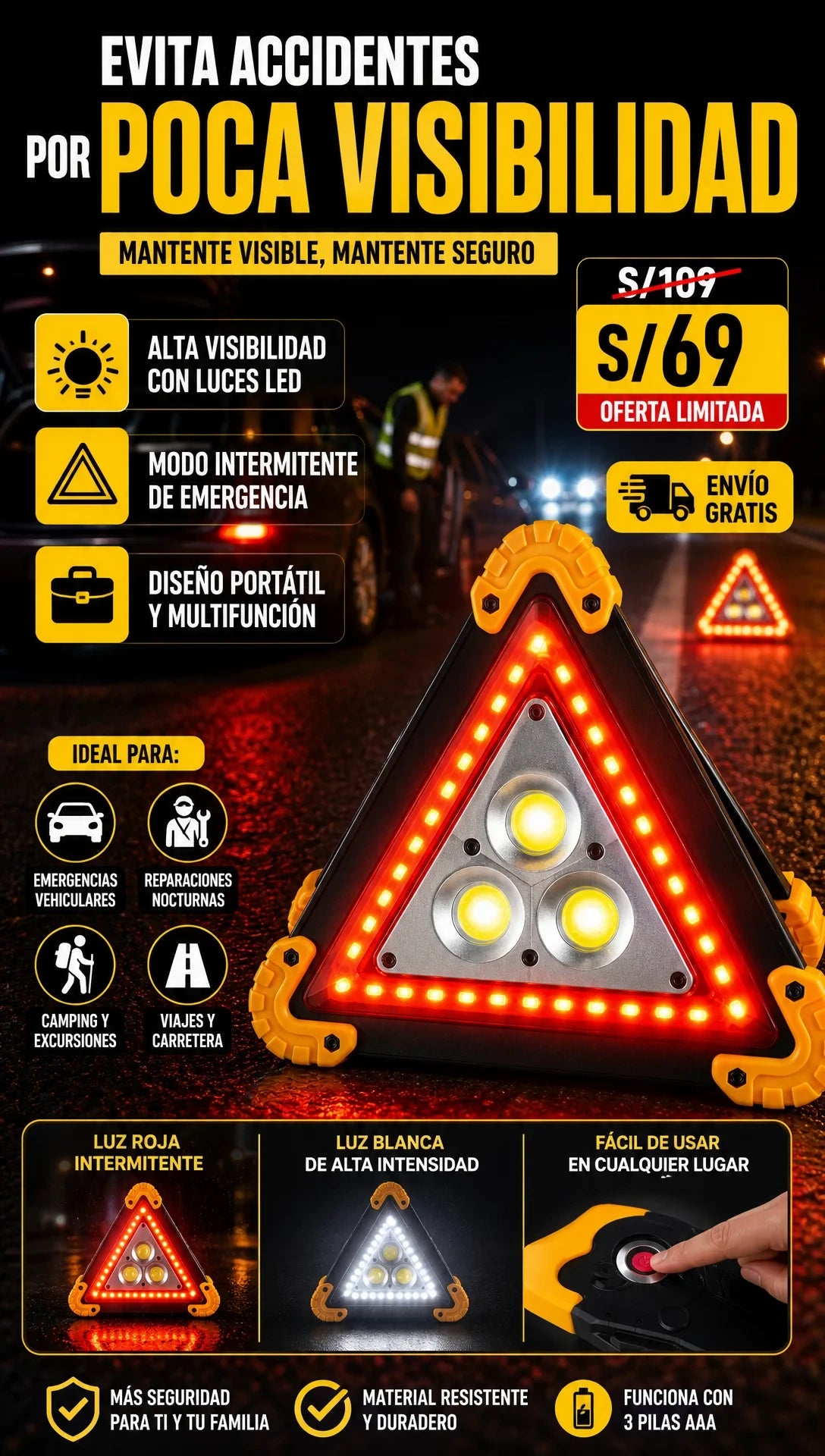 Triangulo de Emergencia LED recargable