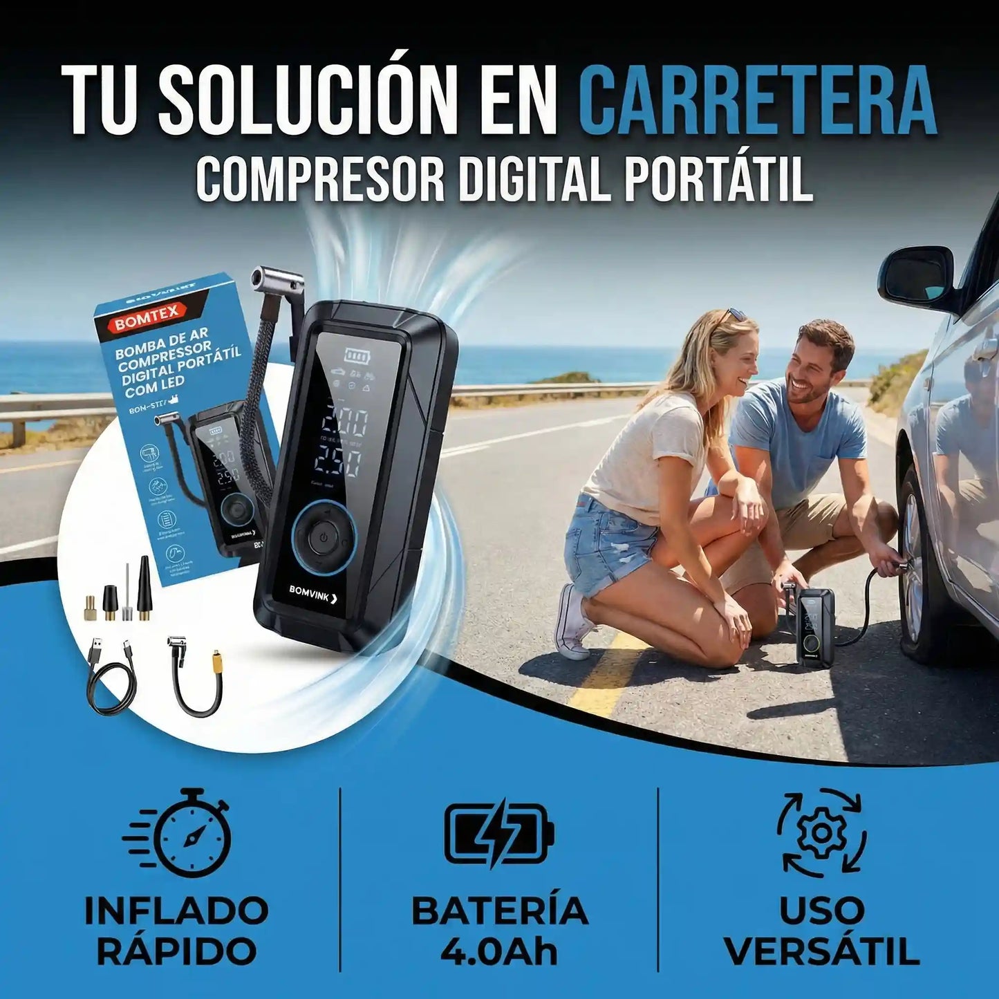 Compresor de Aire Digital 150 PSI 3 en 1 - Bomtex