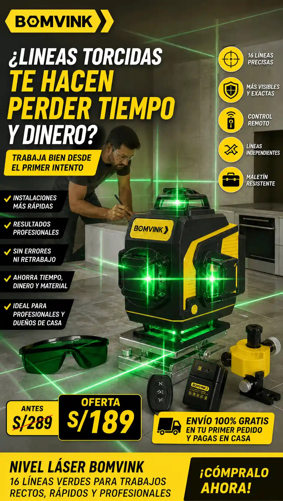 Nivel Laser 16 Lineas 50 Metros Bomvink