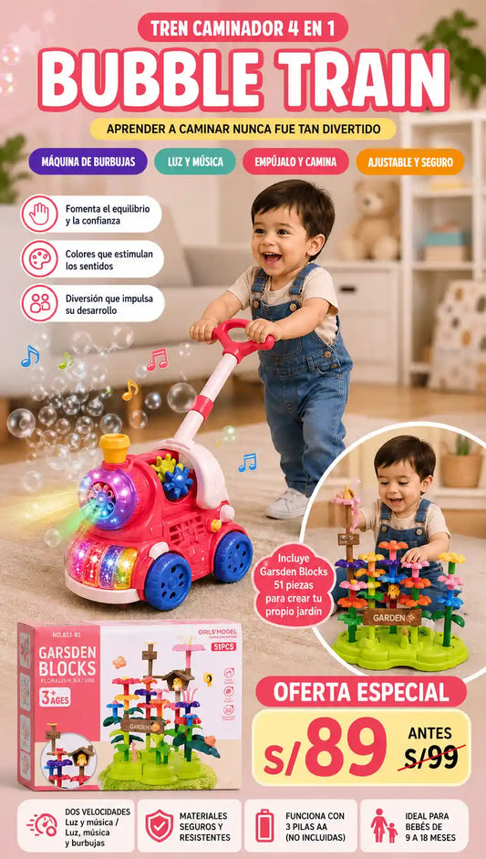 Tren Burbujero Didactico + Gratis Bloques de Jardin