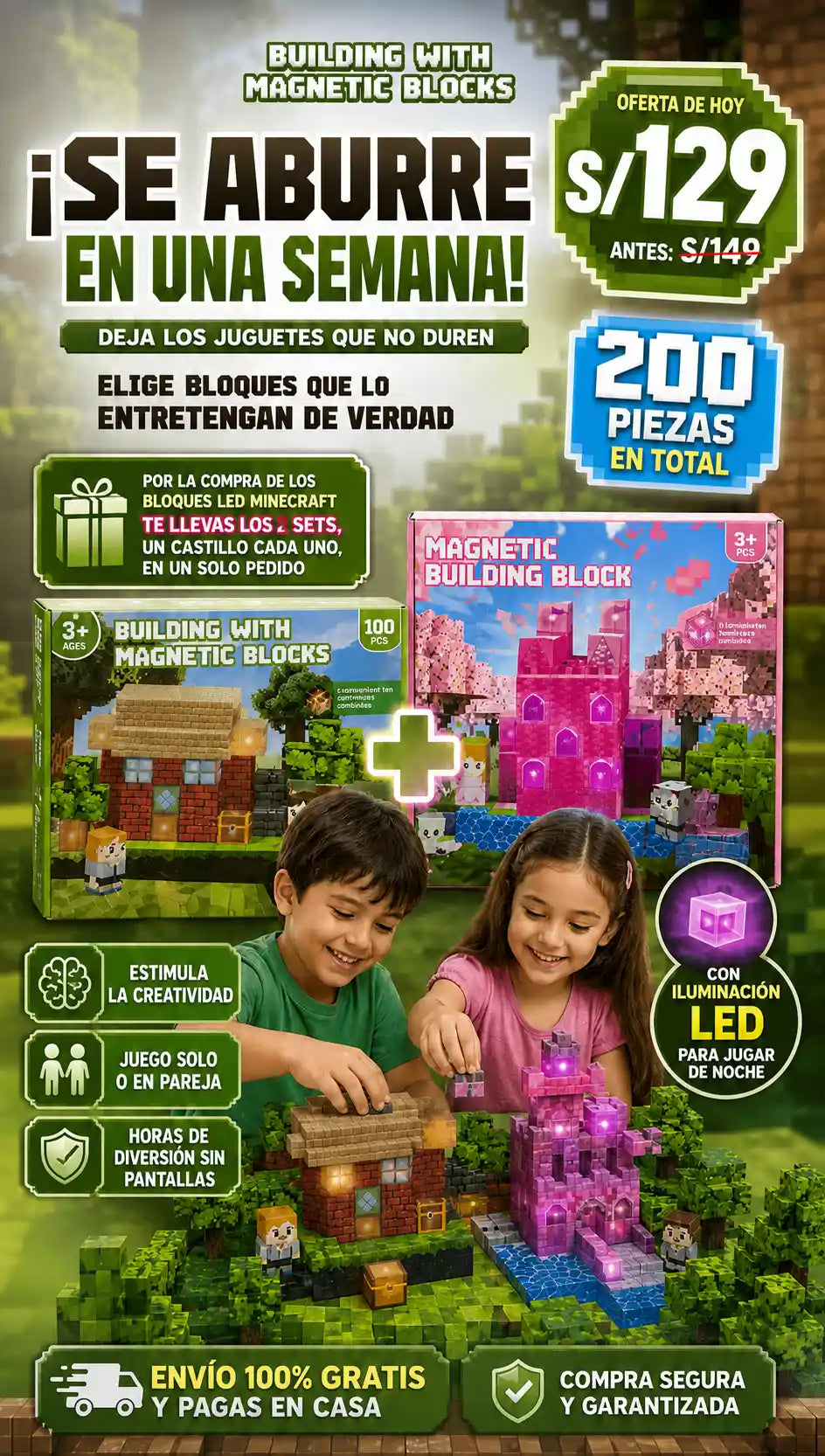 Bloques LED Minecraft 200 Piezas - Set Duo