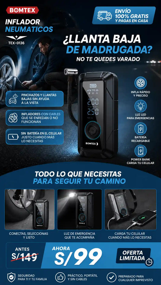 Compresor de Aire Digital 150 PSI 3 en 1 - Bomtex