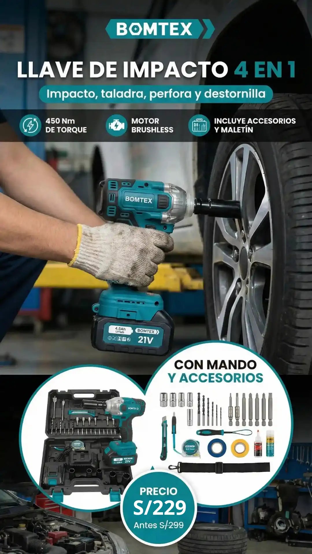 Llave de Impacto 4 en 1 - Brushless
