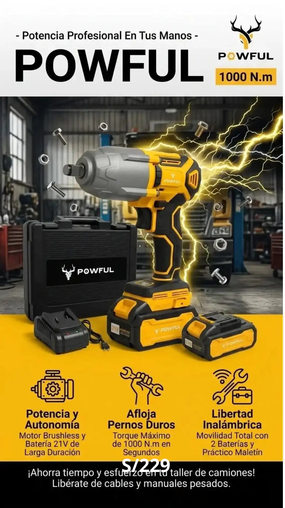 Llave de Impacto 1000 N.M. - Powful 21V