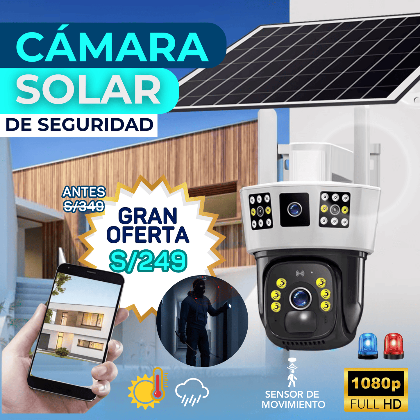 Cámara Solar de Seguridad Doble Lente