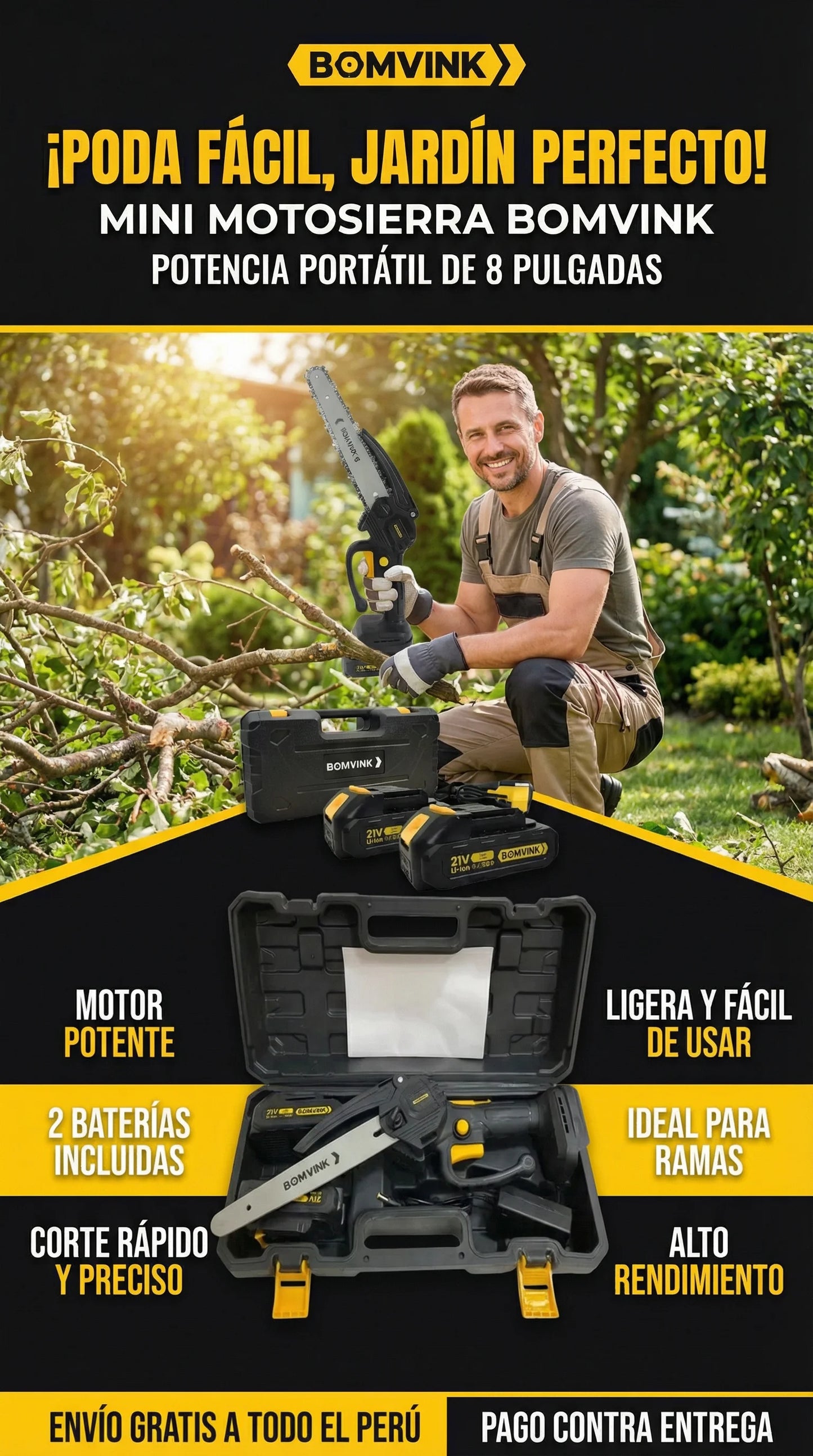 Motosierra Portatil de 8 pulgadas - Incluye 2 baterias