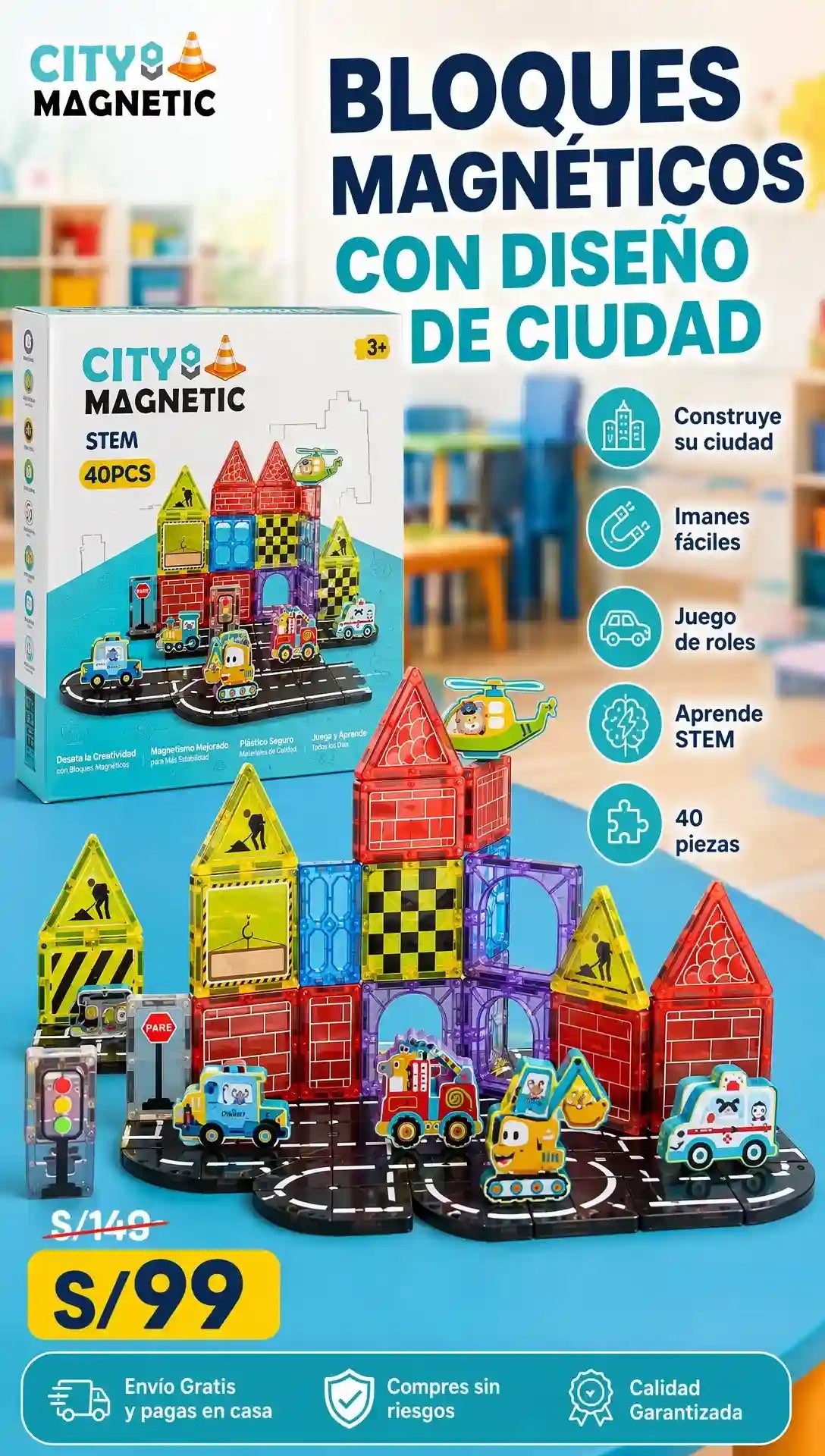 Bloques Magneticos - Diseño Ciudad - 40 piezas