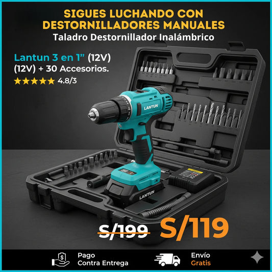 Taladro Destonillador Inalambrico 12V + Maleta de Accesorios