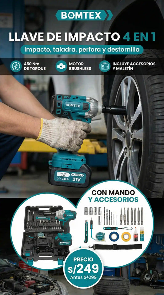 Llave de Impacto 4 en 1 - Brushless Bomtex