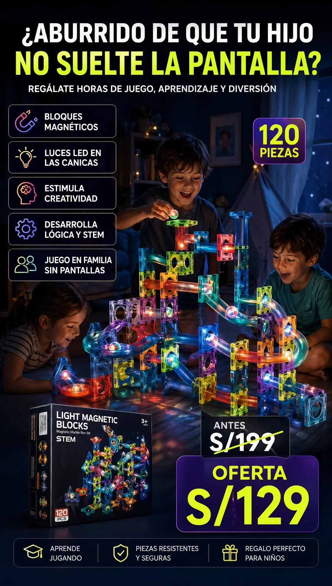 Bloques Magneticos LED - 120 Piezas