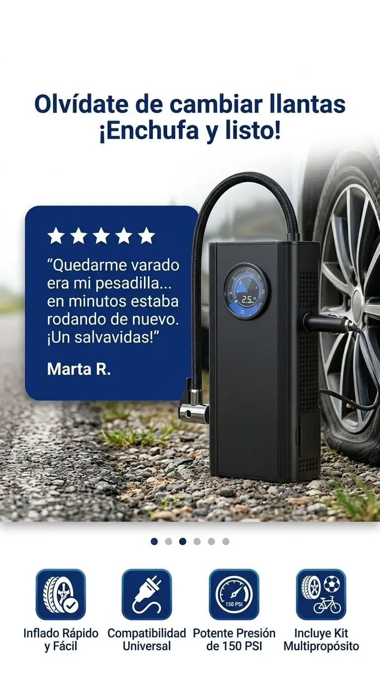 Compresor de Aire Portátil 150 PSI + Conector con Cigarrera 10