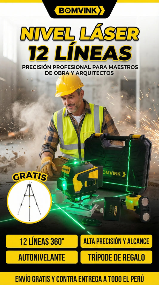 Nivel Laser 12 Lineas 50 Metros Profesional + Tripode de Regalo
