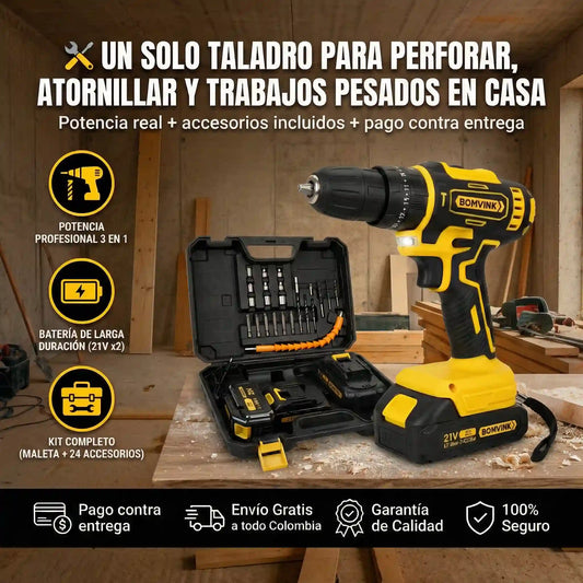 Taladro Percutor 21 Voltios + Maleta de 24 accesorios