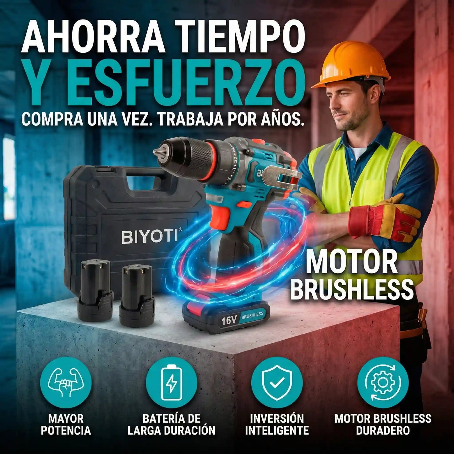 Taladro Percutor Brushless 16V Reales - BIYOTI